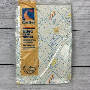 Carters Vintage NOS Fitted Crib Sheet Cotton Knit Baby Animals Print Made USA